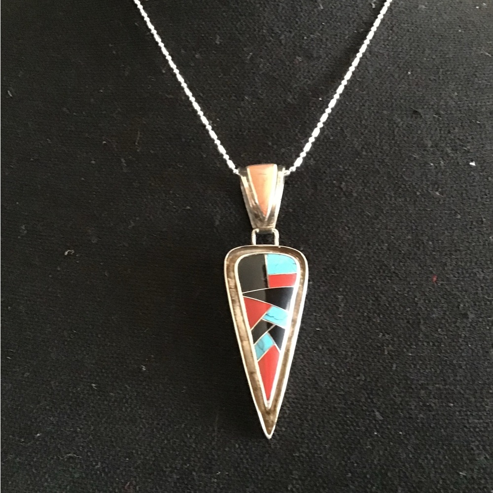 Sterling Silver Pendant Necklace with Authentic Inlay